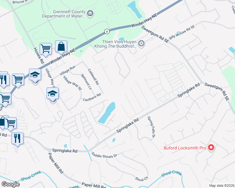 map of restaurants, bars, coffee shops, grocery stores, and more near 160 Ashland Manor Drive in Lawrenceville