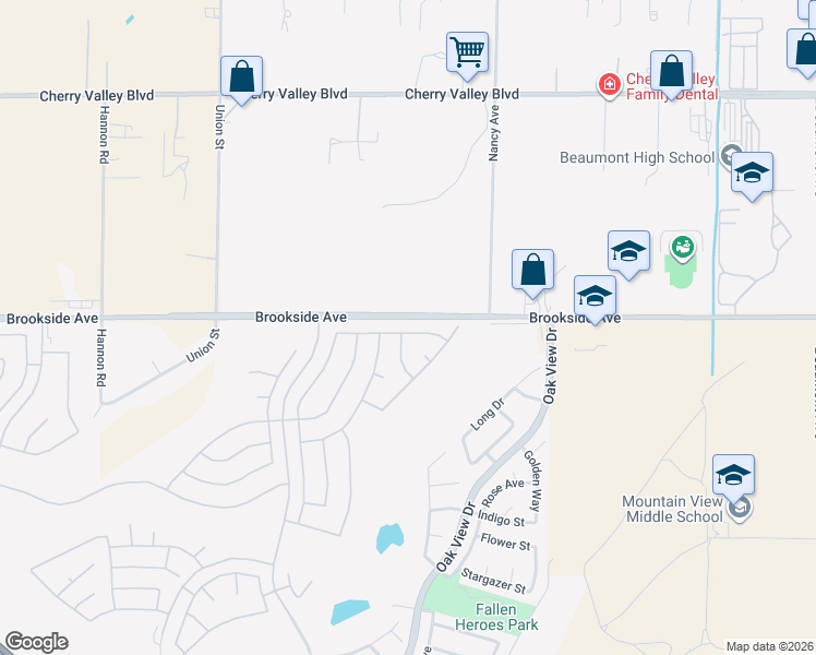 map of restaurants, bars, coffee shops, grocery stores, and more near 832 Annandale Road in Beaumont