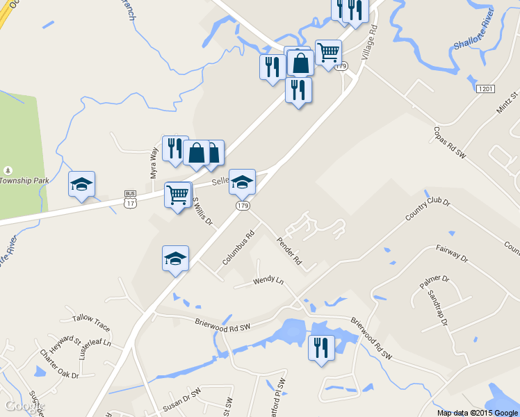 map of restaurants, bars, coffee shops, grocery stores, and more near 5054 Pender Road in Shallotte