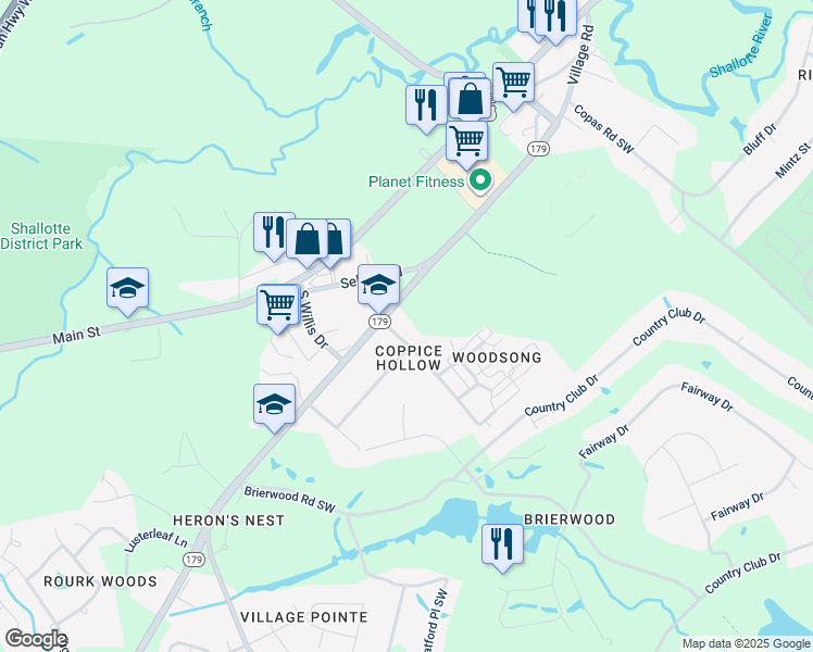 map of restaurants, bars, coffee shops, grocery stores, and more near 5054 Pender Road in Shallotte