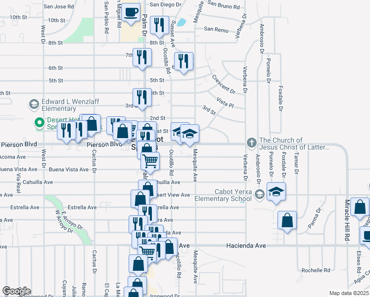 map of restaurants, bars, coffee shops, grocery stores, and more near in Desert Hot Springs