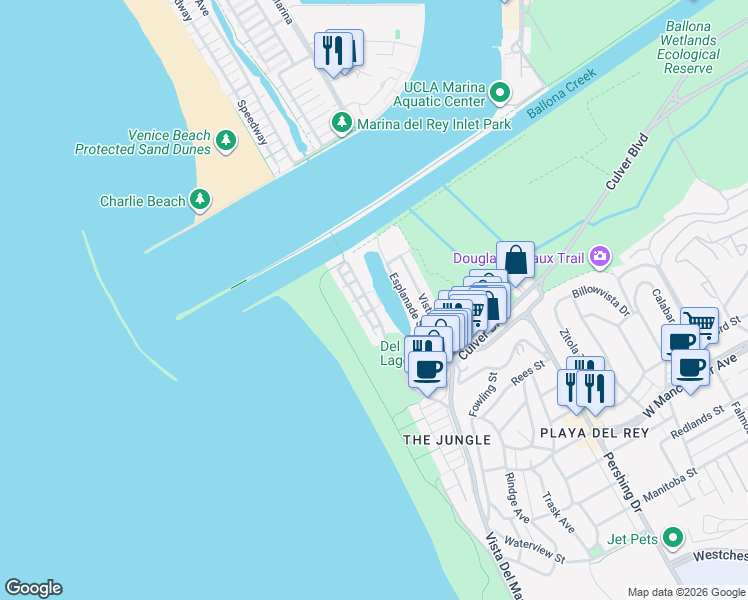 map of restaurants, bars, coffee shops, grocery stores, and more near 6400 Pacific Avenue in Los Angeles