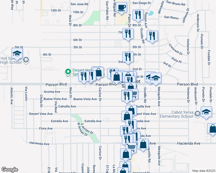 map of restaurants, bars, coffee shops, grocery stores, and more near in Desert Hot Springs