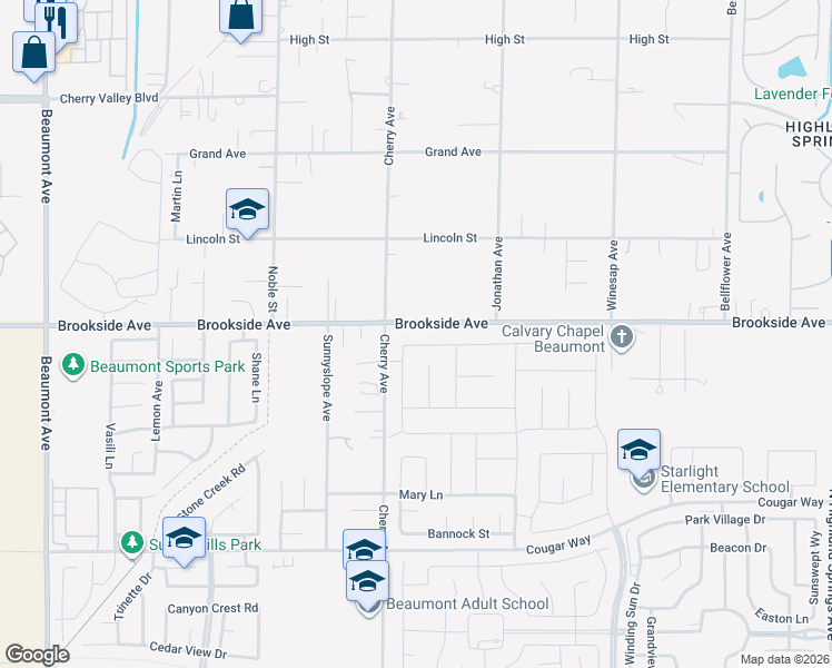 map of restaurants, bars, coffee shops, grocery stores, and more near 1322 Melstone Street in Beaumont