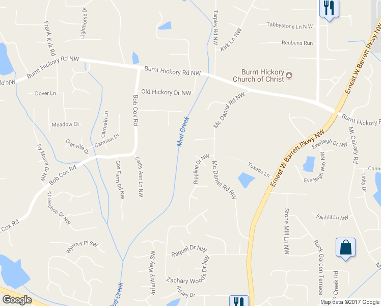 map of restaurants, bars, coffee shops, grocery stores, and more near 311 Peacock Drive Northwest in Marietta