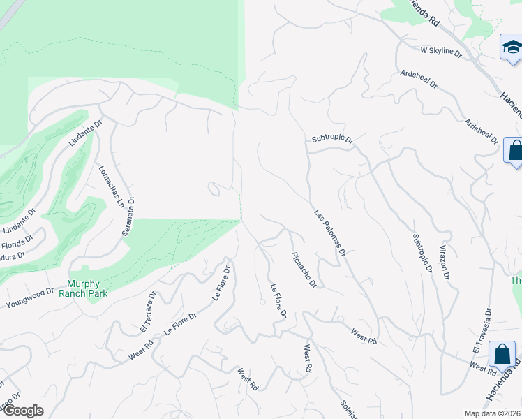 map of restaurants, bars, coffee shops, grocery stores, and more near 875 Picaacho Drive in La Habra Heights
