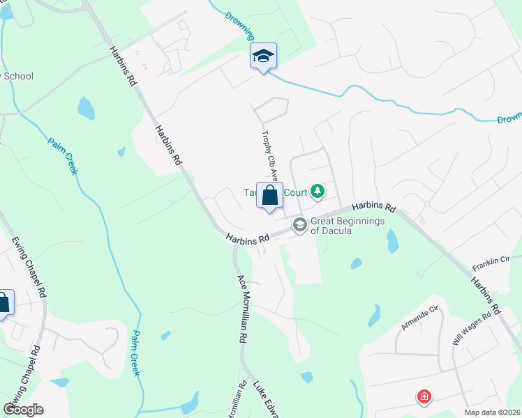 map of restaurants, bars, coffee shops, grocery stores, and more near 2525 Alexa Chase Cove in Dacula