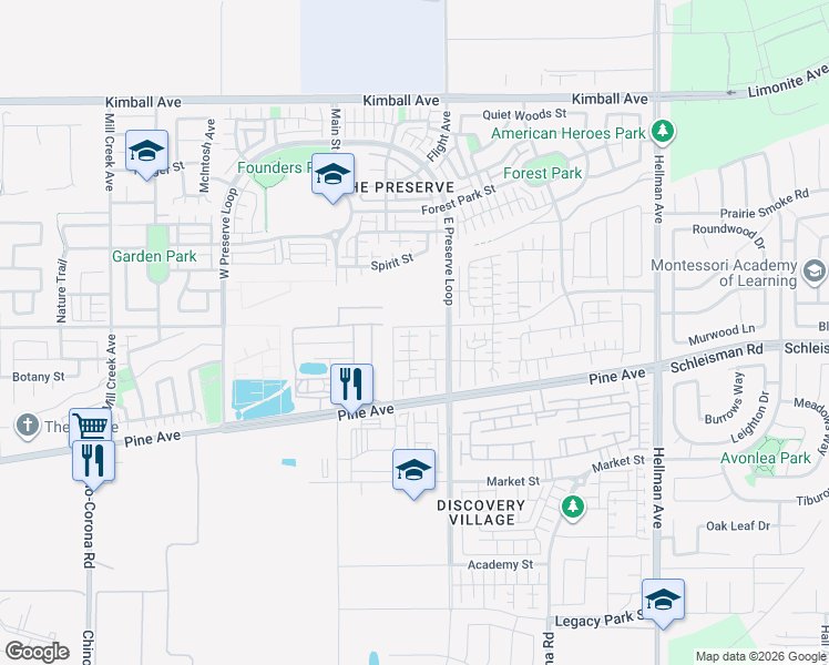 map of restaurants, bars, coffee shops, grocery stores, and more near 8424 Bickmore in Chino