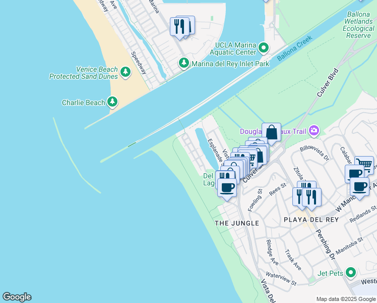 map of restaurants, bars, coffee shops, grocery stores, and more near 1 63rd Avenue in Los Angeles