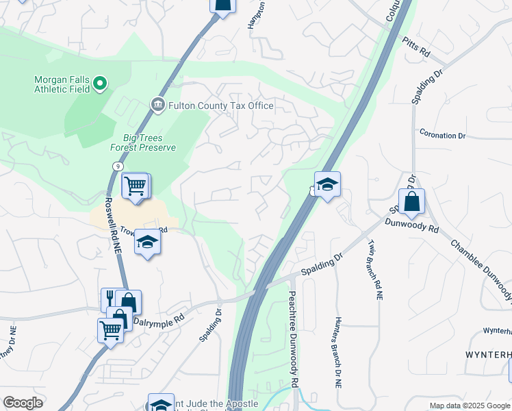 map of restaurants, bars, coffee shops, grocery stores, and more near 1902 Huntingdon Chase in Atlanta
