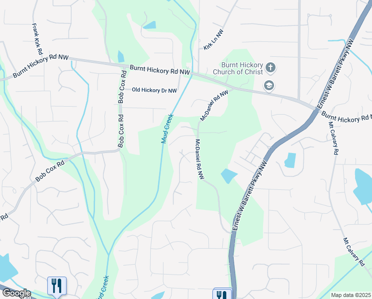 map of restaurants, bars, coffee shops, grocery stores, and more near 235 Rippling Drive Northwest in Marietta