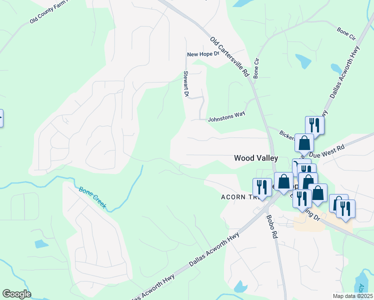 map of restaurants, bars, coffee shops, grocery stores, and more near 425 Marty Lane in Dallas