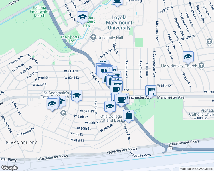 map of restaurants, bars, coffee shops, grocery stores, and more near 8340 California 1 in Los Angeles