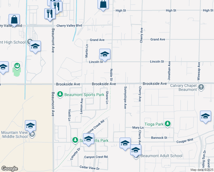 map of restaurants, bars, coffee shops, grocery stores, and more near 884 Liam Way in Beaumont