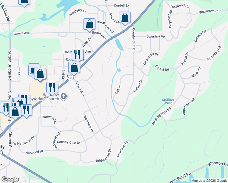 map of restaurants, bars, coffee shops, grocery stores, and more near 141 Oak Circle in Gadsden