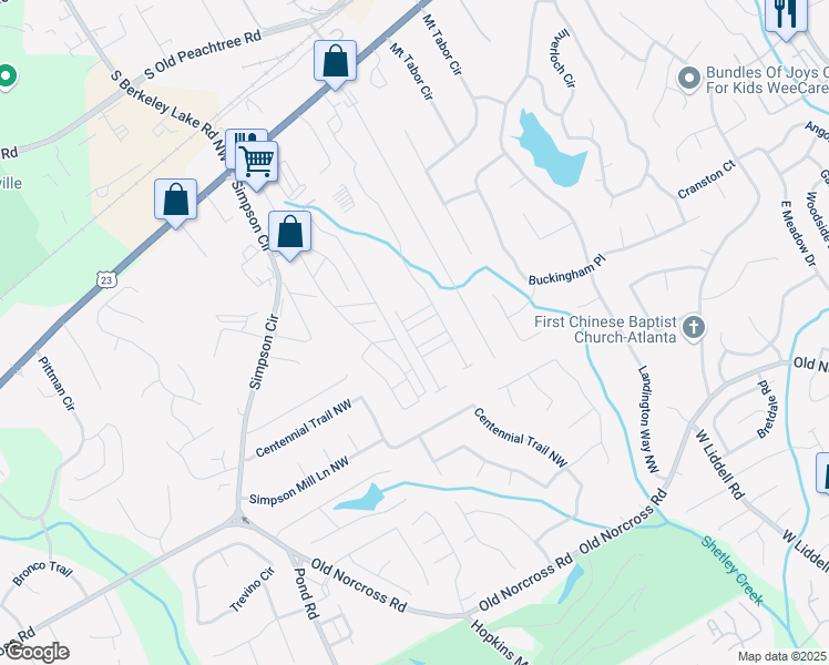 map of restaurants, bars, coffee shops, grocery stores, and more near 4414 Sunny Oak Lane in Norcross