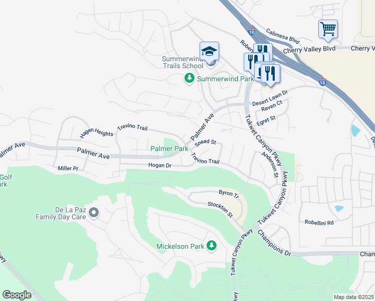 map of restaurants, bars, coffee shops, grocery stores, and more near 35317 Trevino Trail in Beaumont