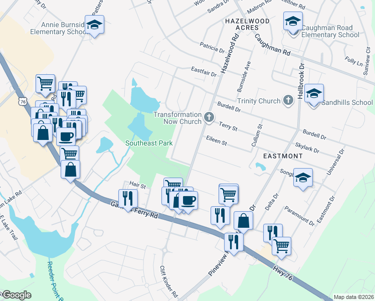 map of restaurants, bars, coffee shops, grocery stores, and more near 1025 Hazelwood Rd in Columbia