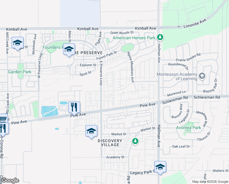 map of restaurants, bars, coffee shops, grocery stores, and more near 16088 Huckleberry Avenue in Chino