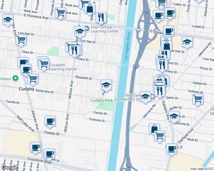map of restaurants, bars, coffee shops, grocery stores, and more near 5260 Elizabeth Street in Cudahy