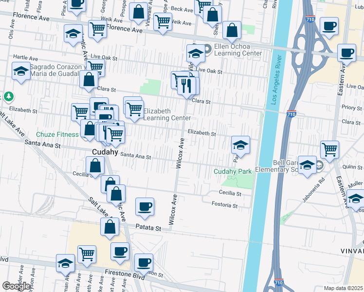 map of restaurants, bars, coffee shops, grocery stores, and more near 7936 Wilcox Avenue in Cudahy