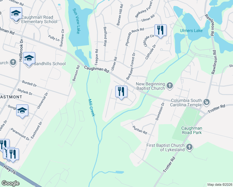 map of restaurants, bars, coffee shops, grocery stores, and more near 416 Guard Tower Lane in Columbia