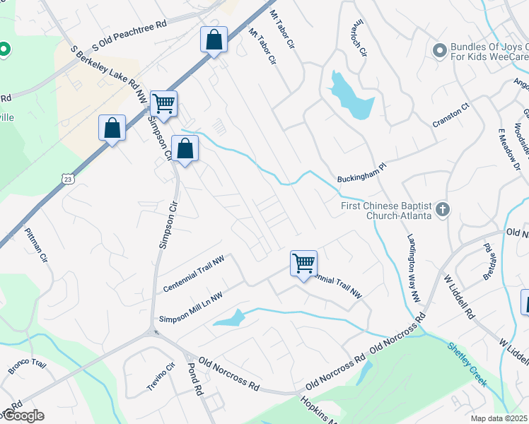 map of restaurants, bars, coffee shops, grocery stores, and more near 4414 Sunny Oak Lane in Norcross