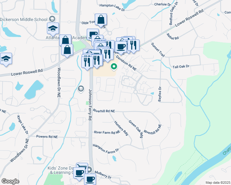 map of restaurants, bars, coffee shops, grocery stores, and more near 4884 Kentwood Drive in Marietta