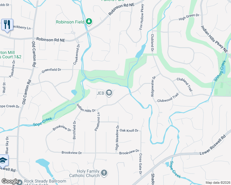map of restaurants, bars, coffee shops, grocery stores, and more near 3467 Greystone Court in Marietta