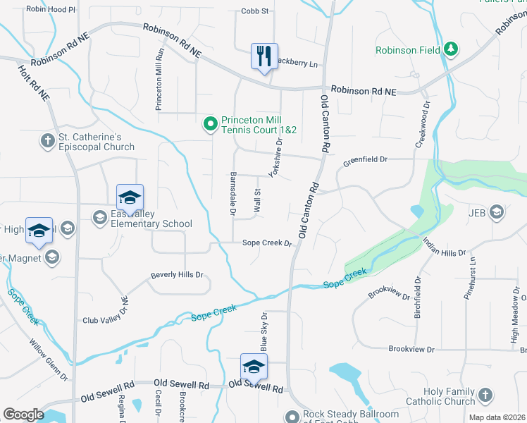 map of restaurants, bars, coffee shops, grocery stores, and more near 2908 Edwards Court in Marietta