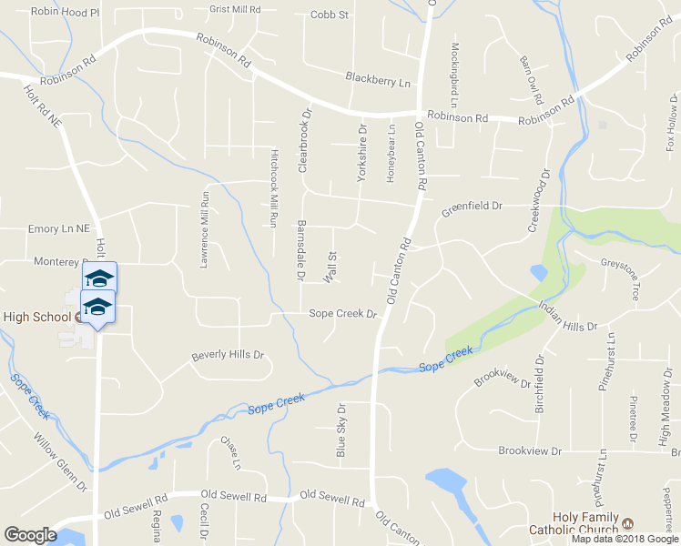 map of restaurants, bars, coffee shops, grocery stores, and more near 401 Fall Creek Drive in Marietta