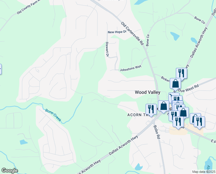 map of restaurants, bars, coffee shops, grocery stores, and more near 425 Marty Lane in Dallas
