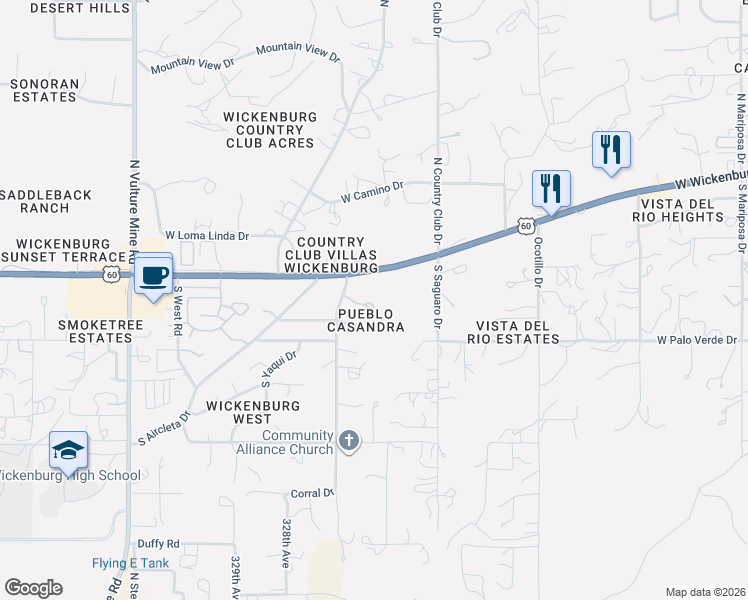 map of restaurants, bars, coffee shops, grocery stores, and more near 1530 Calle Simpatico in Wickenburg
