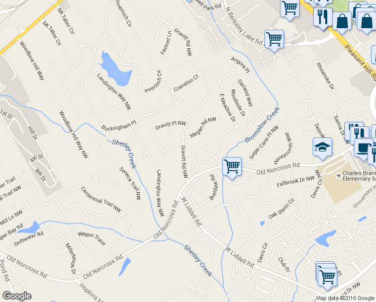 map of restaurants, bars, coffee shops, grocery stores, and more near 4222 Creek Hollow Way in Duluth