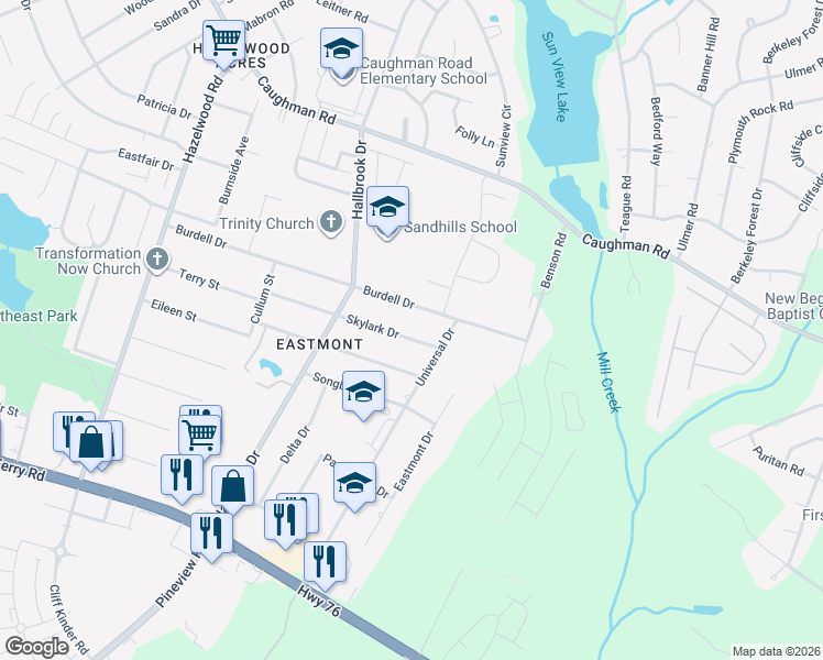 map of restaurants, bars, coffee shops, grocery stores, and more near 8005 Skylark Drive in Columbia