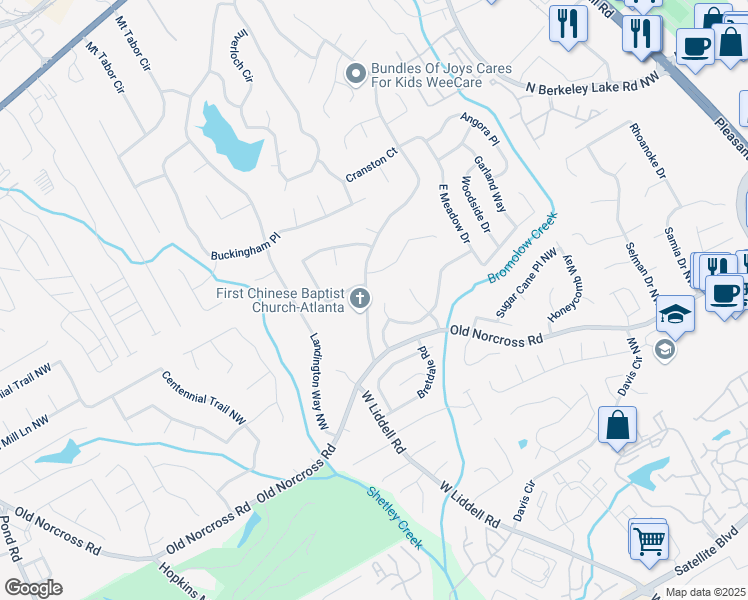 map of restaurants, bars, coffee shops, grocery stores, and more near 4222 Creek Hollow Way in Duluth