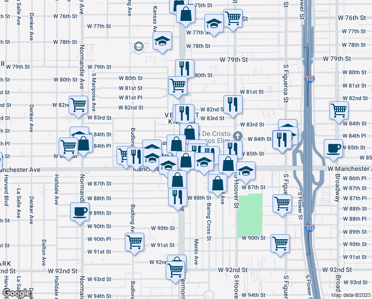 map of restaurants, bars, coffee shops, grocery stores, and more near 8436 Vermont Avenue in Los Angeles