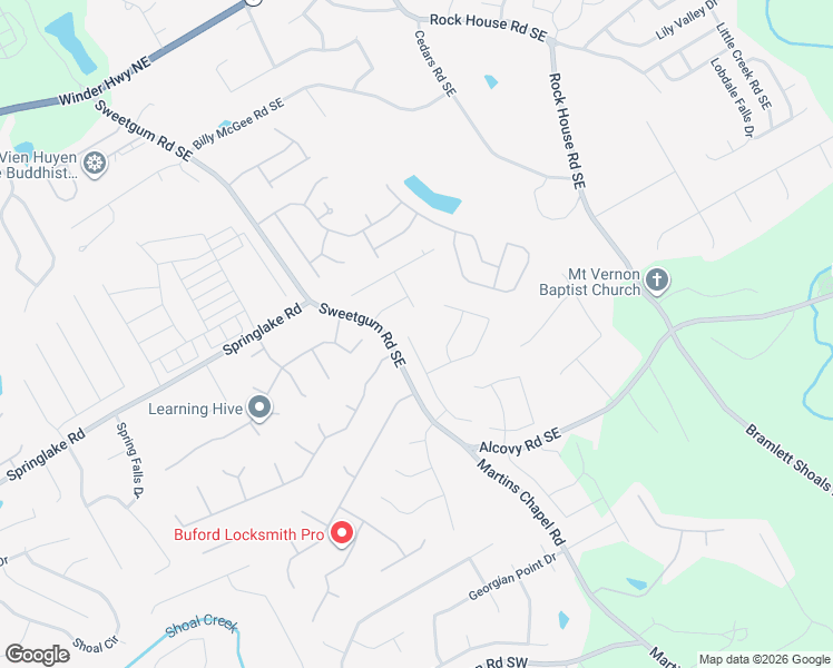 map of restaurants, bars, coffee shops, grocery stores, and more near 362 Sweetgum Road Southeast in Lawrenceville