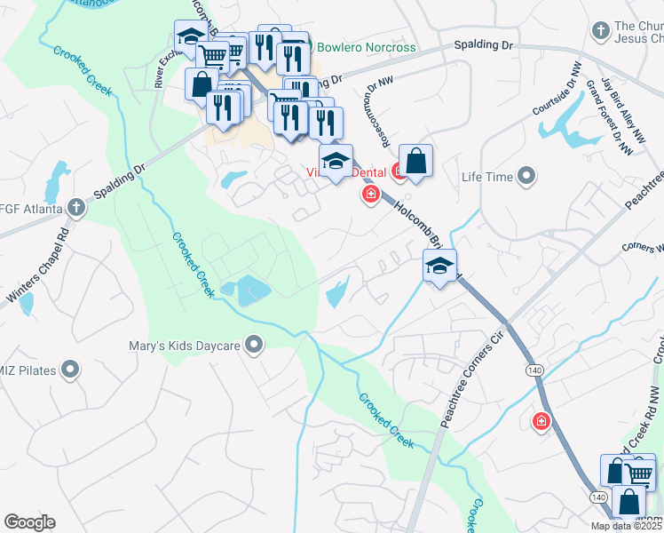 map of restaurants, bars, coffee shops, grocery stores, and more near 3827 Moran Way in Norcross