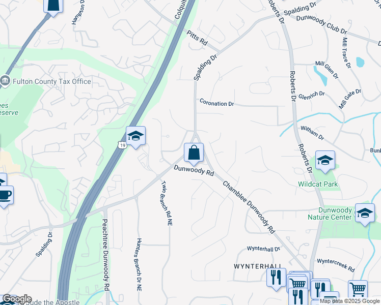 map of restaurants, bars, coffee shops, grocery stores, and more near 1021 Oakpointe Place in Dunwoody