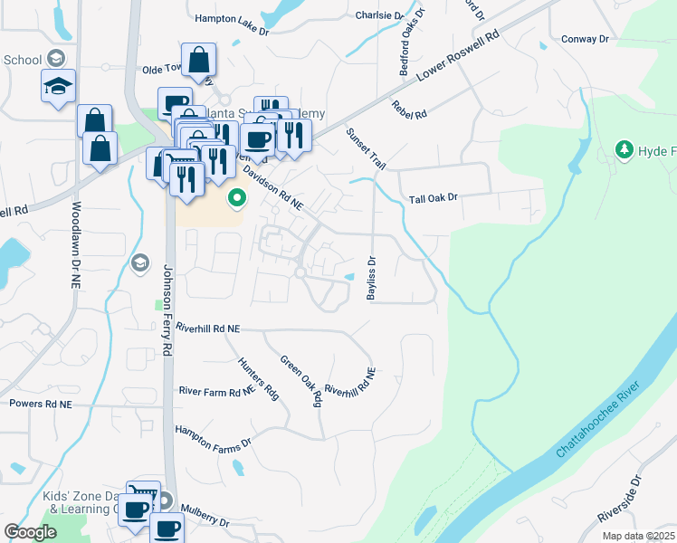 map of restaurants, bars, coffee shops, grocery stores, and more near 401 Park Ridge Circle in Marietta
