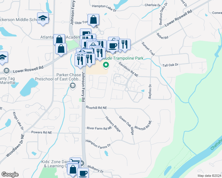 map of restaurants, bars, coffee shops, grocery stores, and more near 4960 Meadow Lane in Marietta