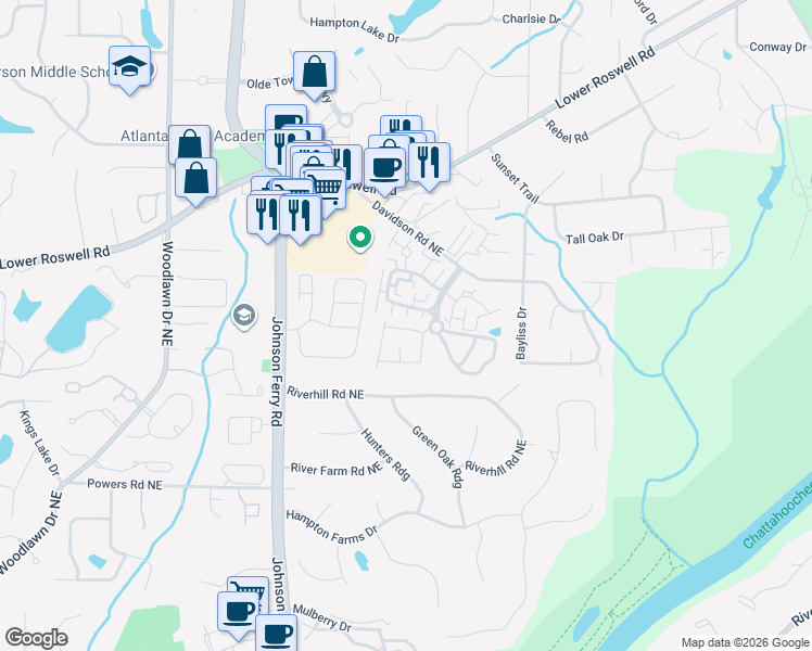 map of restaurants, bars, coffee shops, grocery stores, and more near 5059 Meadow Lane in Marietta