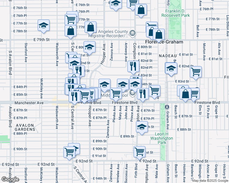 map of restaurants, bars, coffee shops, grocery stores, and more near 8469 Zamora Avenue in Los Angeles