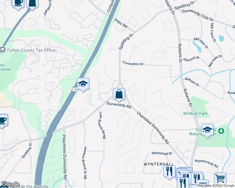 map of restaurants, bars, coffee shops, grocery stores, and more near 1021 Oakpointe Place in Dunwoody