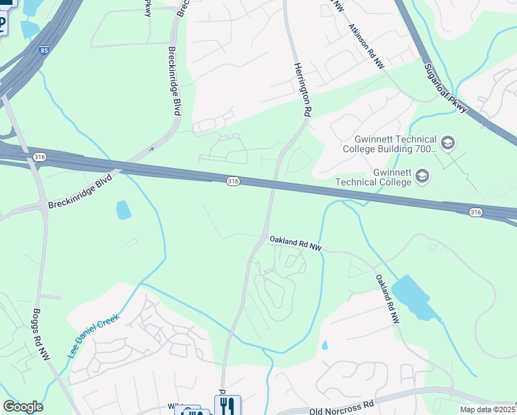 map of restaurants, bars, coffee shops, grocery stores, and more near 1587 Herrington Road in Lawrenceville