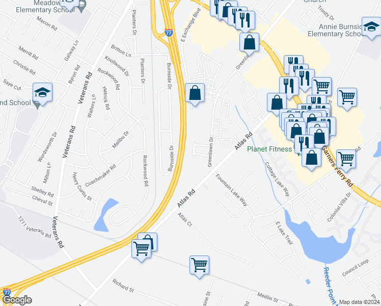 map of restaurants, bars, coffee shops, grocery stores, and more near 409 Levington Lane in Columbia