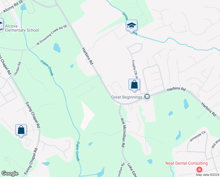 map of restaurants, bars, coffee shops, grocery stores, and more near 1191 Harbins Road in Dacula