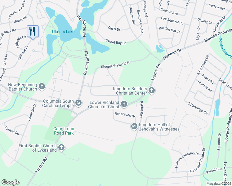 map of restaurants, bars, coffee shops, grocery stores, and more near 129 Steeplechase Road South in Columbia