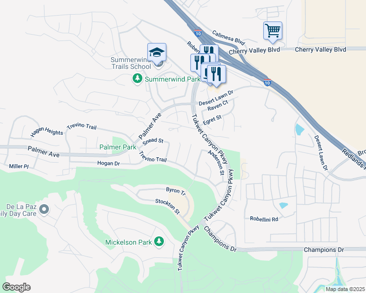 map of restaurants, bars, coffee shops, grocery stores, and more near 11074 Coody Court in Beaumont
